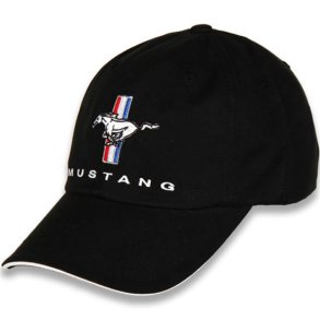 Cap Ford Mustang Tri-Bar Black Cap D7756, Baseball Cap Ford Mustang Script, Farve/Black/Sort