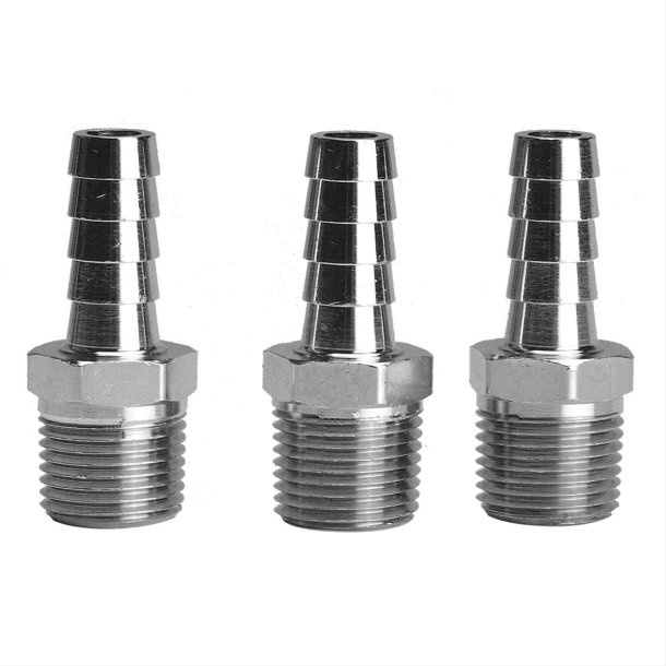 Fuel fitting (Lige) med 3 stk. i Chrome til karburator med 3/8" NPT (Adapters G3116)