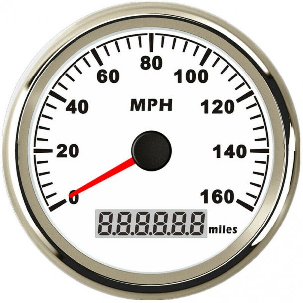GPS Speedometer dia. 85 mm. med hvid skive og rustfri krans og med 160 miles / 256 km't - Biltilbehør og udstyr - Alt i reservedele til biler og både