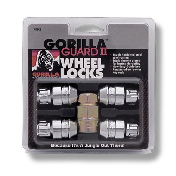 Hjulm�trik l�ses�t med 4 stk. i chrom str. 1/2" (Gorilla Wheel Locks 61681N)