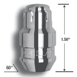 Hjulmtrik lsest med 4 stk. i chrom str. 1/2" (Gorilla Wheel Locks 61681N)