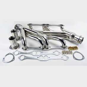 Headers udst�dningss�t shorty poleret rustfri st�l Chevrolet V8 S/B 1964 til 1979 (11108FLTSS)