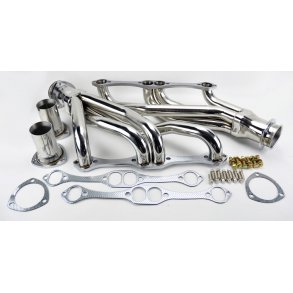 Headers udstdningsst shorty poleret rustfri stl Chevrolet V8 S/B 1964 til 1979 (11108FLTSS)