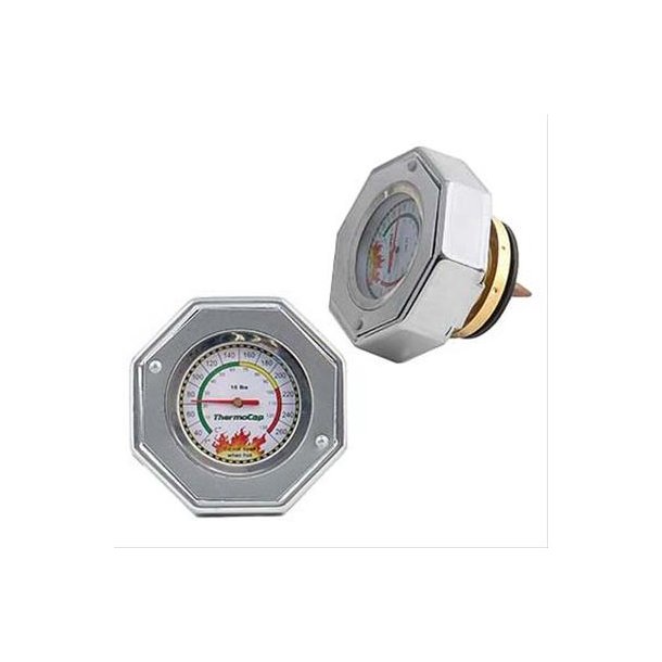 Klerdksel 16 PSI chrome med temperatur mler (Mr. Gasket 2471S)