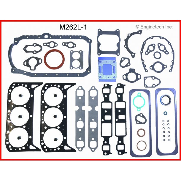 Komplet pakningsst GM Marine 262" = 4,3 V6 uden balanceaksel (Enginetech M262L-1) Full set