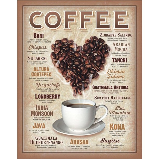 Metalskilte sign Heart Coffee 