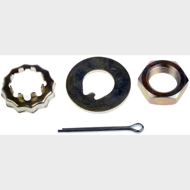 M�trik, skive og l�s til aksel p� hjul p� biler fra 1955 til 2003 - se beskrivelse (Dorman 04990)