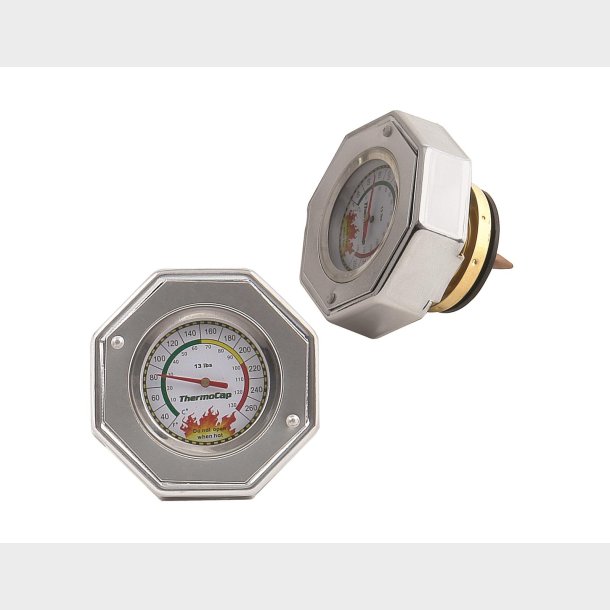 K�lerd�ksel 13 PSI chrome med temperatur m�ler (Mr. Gasket 2470S) Thermocap Radiator Caps