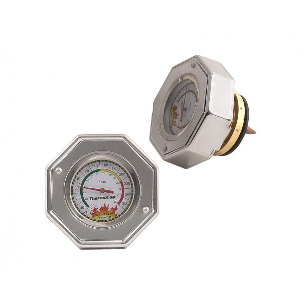 Klerdksel 13 PSI chrome med temperatur mler (Mr. Gasket 2470S) Thermocap Radiator Caps