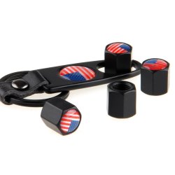 Nglering med 4 stk. dk ventil htter med US logo  (Tire Valve United States America Flag Logo) 