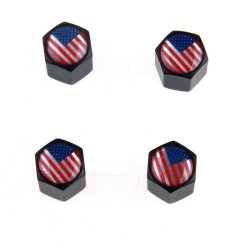 Nglering med 4 stk. dk ventil htter med US logo  (Tire Valve United States America Flag Logo) 
