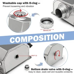 Overflow Tank, Universal 2L Aluminum Radiator Coolant Overflow Expansion Water Tank Silver, SAPPP00438