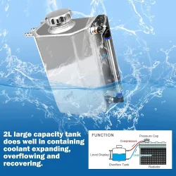 Overflow Tank, Universal 2L Aluminum Radiator Coolant Overflow Expansion Water Tank Silver, SAPPP00438