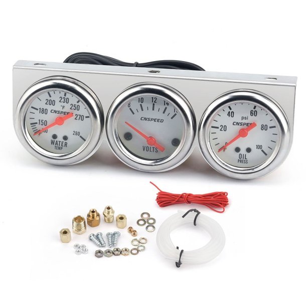 Styleline triple s�t dia. 2" med hvid skive (CNSPEED YC101373) Chrome Triple Gauge