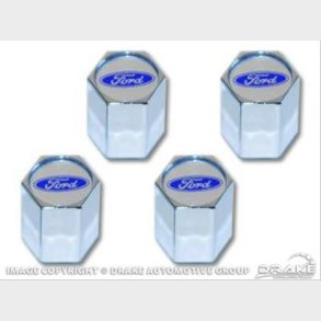 Ventilh�tte 6 kantet med Ford logo i alu/chrome, s�t med 4 ventilh�tter (Scott Drake ACC-5033260)