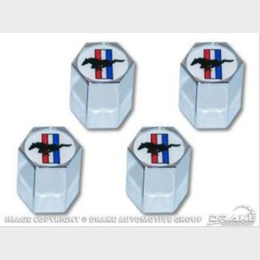 Ventilh�tte 6 kantet med Mustang-Hest logo i alu/chrom, s�t med 4 ventilh�tter  (acc-5033270)