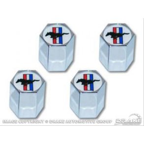 Ventilhtte 6 kantet med Mustang-Hest logo i alu/chrom, st med 4 ventilhtter  (acc-5033270)