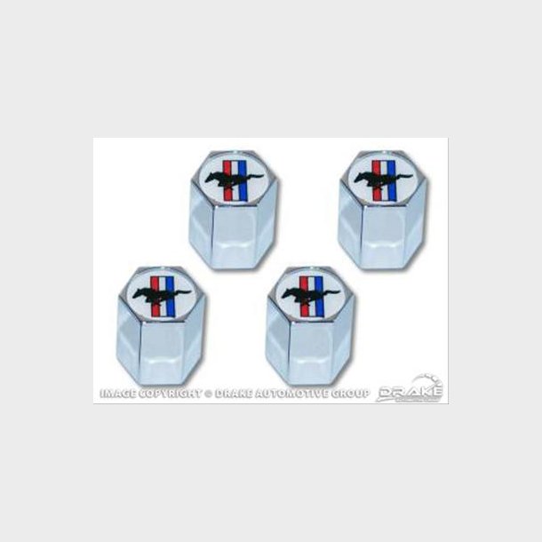 Ventilh�tte 6 kantet med Mustang-Hest logo i alu/chrom, s�t med 4 ventilh�tter  (acc-5033270)