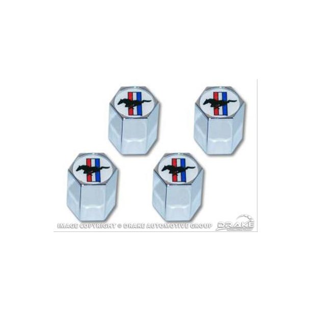 Ventilhtte 6 kantet med Mustang-Hest logo i alu/chrom, st med 4 ventilhtter  (acc-5033270)