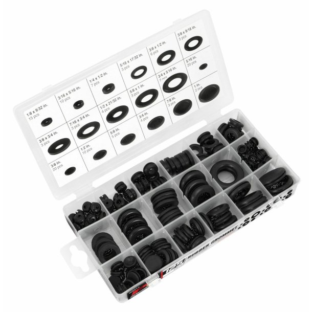 Gummi gennemfring / rubber grommet 125 stk. i forskellige strrelser (Performance Tool W5214)