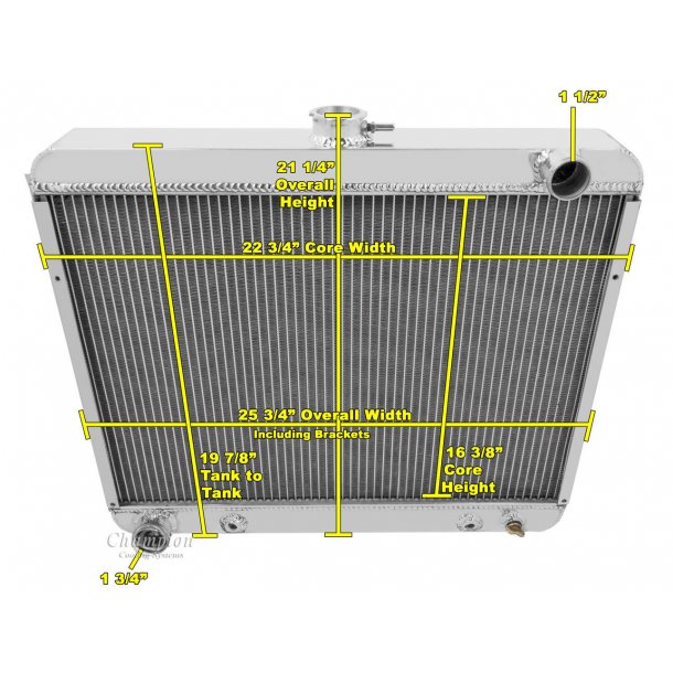 Kler aluminium m/oliekler 4 row Dodge Charger, Challenger &amp; Coronet 1967 - 1974 (MC2375) Radiator
