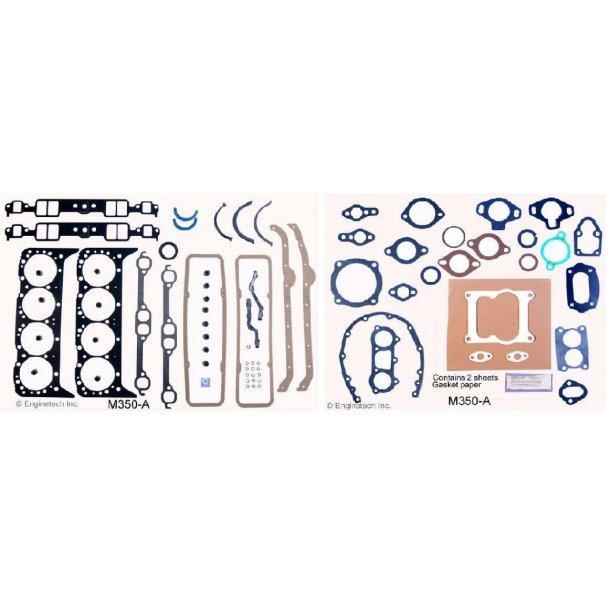 Komplet pakningsst 2 pcs. Chevrolet Marine 350" = 5,7 V8 1969 til 1986 (Enginetech M350A) Full set