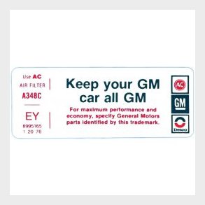 Klisterm�rke til luftfilter ''Keep Your Car'' 1976